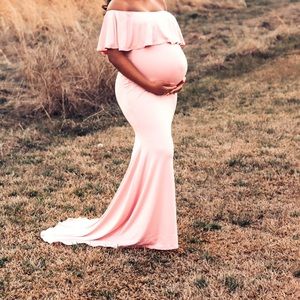Pink off shoulder maternity dress